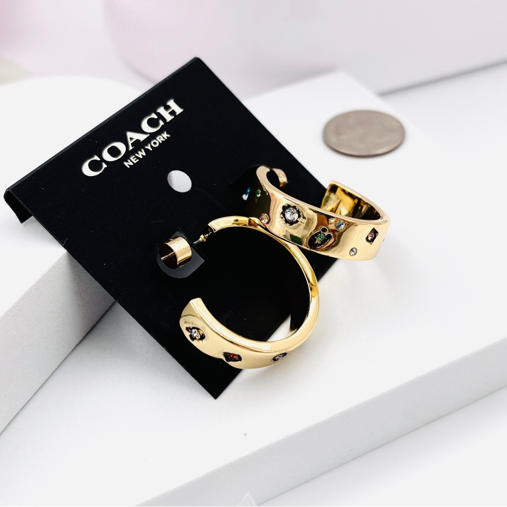 Coach Signature Gem Hoop Earrings - Picture 3 of 5